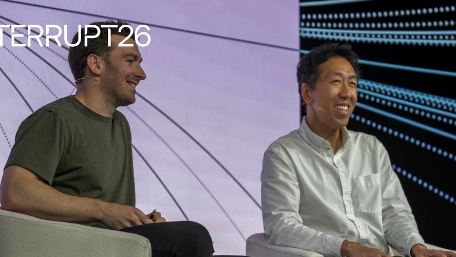 Andrew Ng speaking on stage at LangChain Interrupt 2026